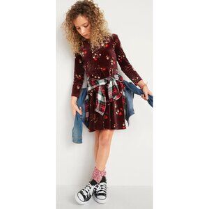 Old Navy kids long sleeve velvet dress (fit-and-flare / skater shape), floral